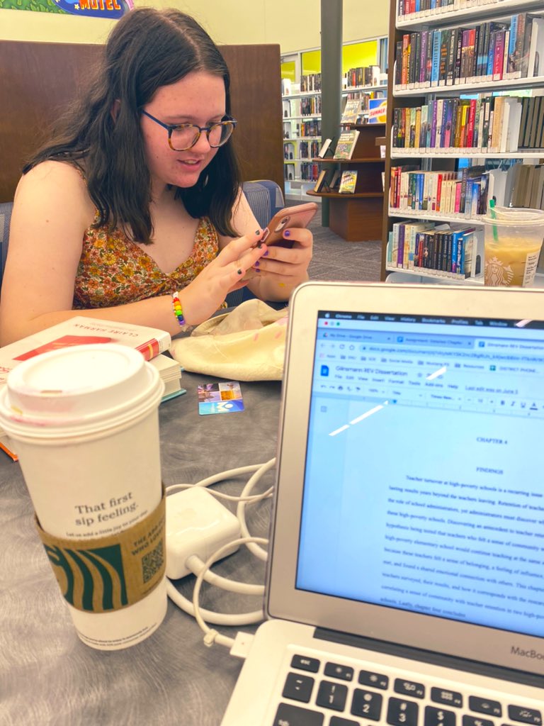 GlinsmannMath's tweet photo. Spending the day finishing chapter 4 with my oldest - hoping her seeing me finish my dissertation will remind her she can always do hard things and finish strong! #DestinationDissertation #MomLife https://t.co/hkTGjo2fNz