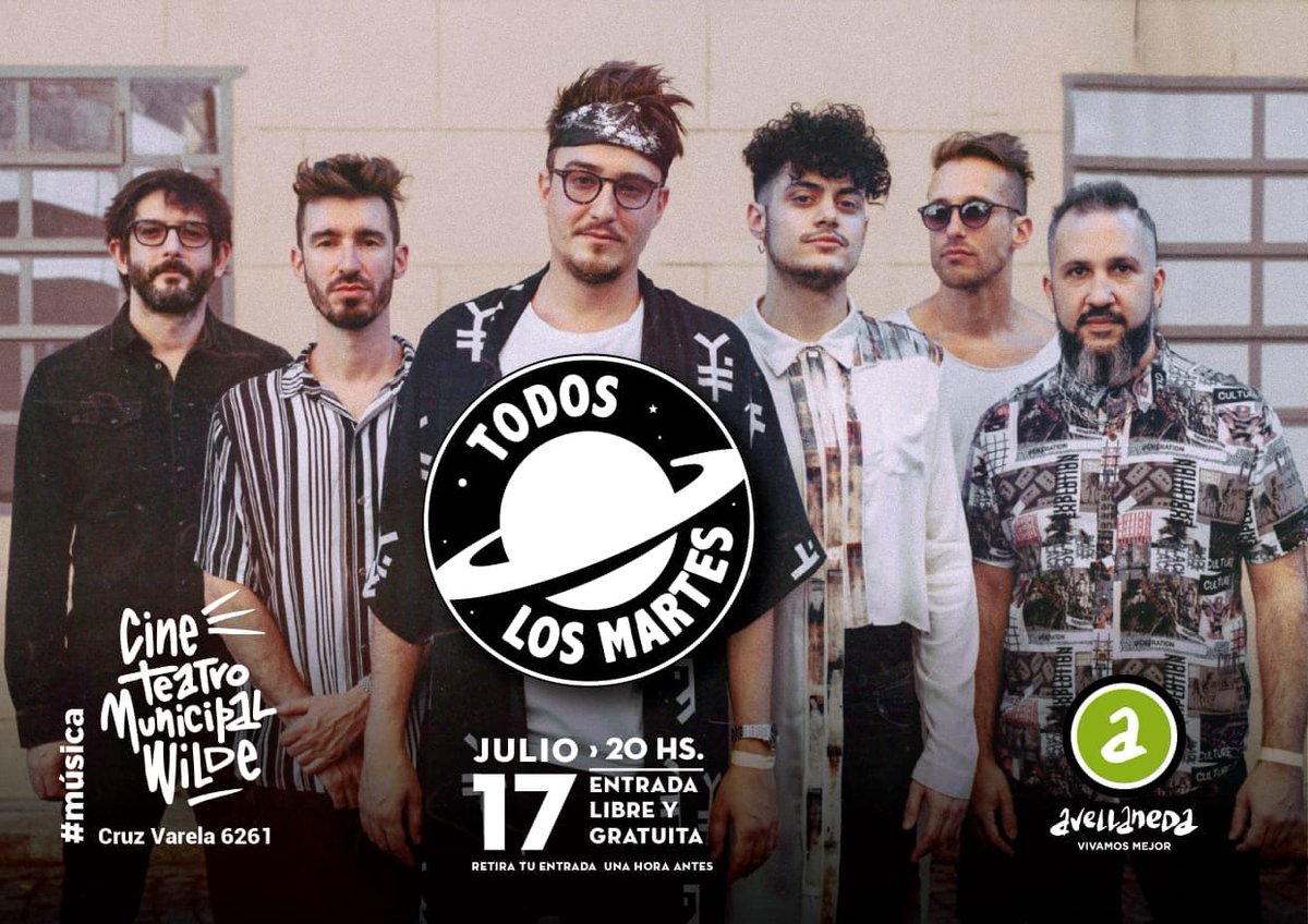 gestion_a's tweet photo. 🎵 Show en vivo de “Todos los Martes”

📍 Hoy a las 20 en el @cineteatrowilde (Cruz Varela 6261)

La banda oriunda de Avellaneda, se encuentran presentando su último trabajo “Av. del Sol”, un long play pronto a salir, donde reafirman su identificación con el rock argentino. https://t.co/imL4jf7FKt
