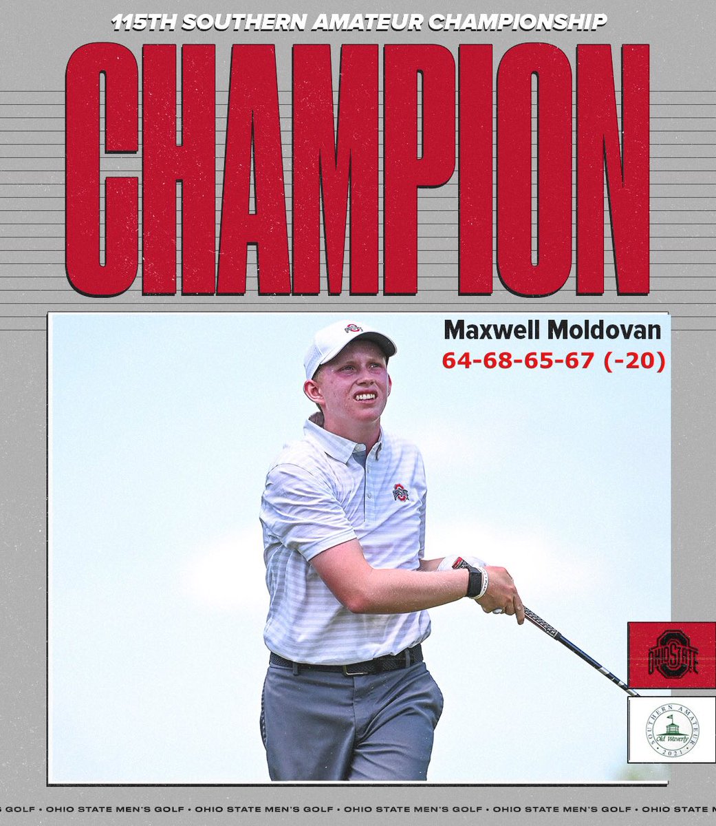 OhioStateMGOLF's tweet photo. Congrats to our guy @MoldovanMaxwell for winning the @sgagolf 115th Southern Amateur and shattering the scoring record by 6️⃣ strokes!!! #GoBucks https://t.co/v2GhIx452d