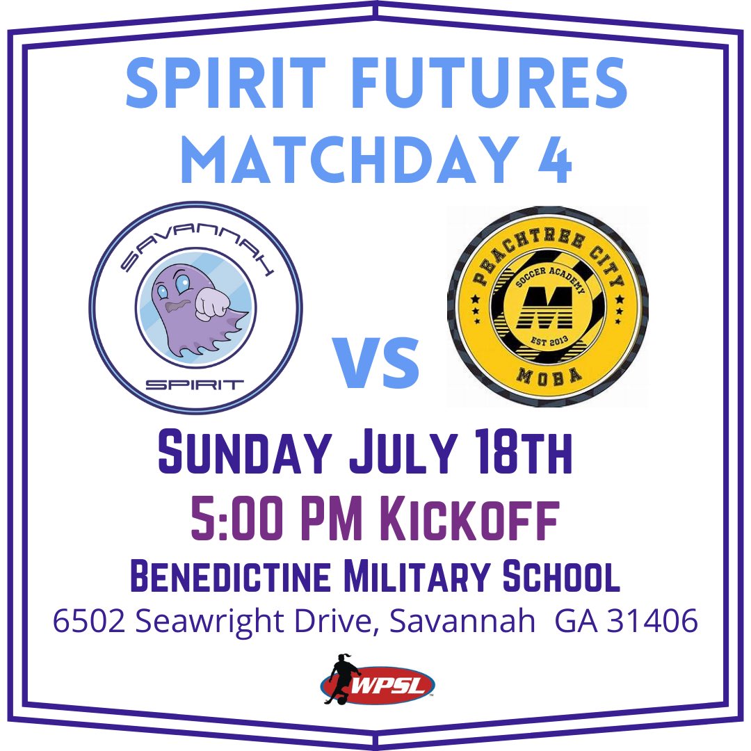 Savannah Spirit WPSL (@savspiritsc) on Twitter photo Our Spirit Futures return to the field tomorrow as we host <a href="/MOBA_Soccer/">MOBA Soccer Complex</a> in our final match of the season. <a href="/AndyGold24/">Andrew Goldstein</a> <a href="/AmyZimmerWJCL/">Amy Zimmer</a> <a href="/LGonTV/">Lyndsey Gough</a> <a href="/ESPNCoastal/">ESPN Coastal</a> <a href="/NathanDominitz/">Nathan Dominitz</a> <a href="/PrepSav/">Prep Sports Report SAV</a> Our Spirit Futures return to the field tomorrow as we host <a href="/MOBA_Soccer/">MOBA Soccer Complex</a> in our final match of the season. <a href="/AndyGold24/">Andrew Goldstein</a> <a href="/AmyZimmerWJCL/">Amy Zimmer</a> <a href="/LGonTV/">Lyndsey Gough</a> <a href="/ESPNCoastal/">ESPN Coastal</a> <a href="/NathanDominitz/">Nathan Dominitz</a> <a href="/PrepSav/">Prep Sports Report SAV</a>