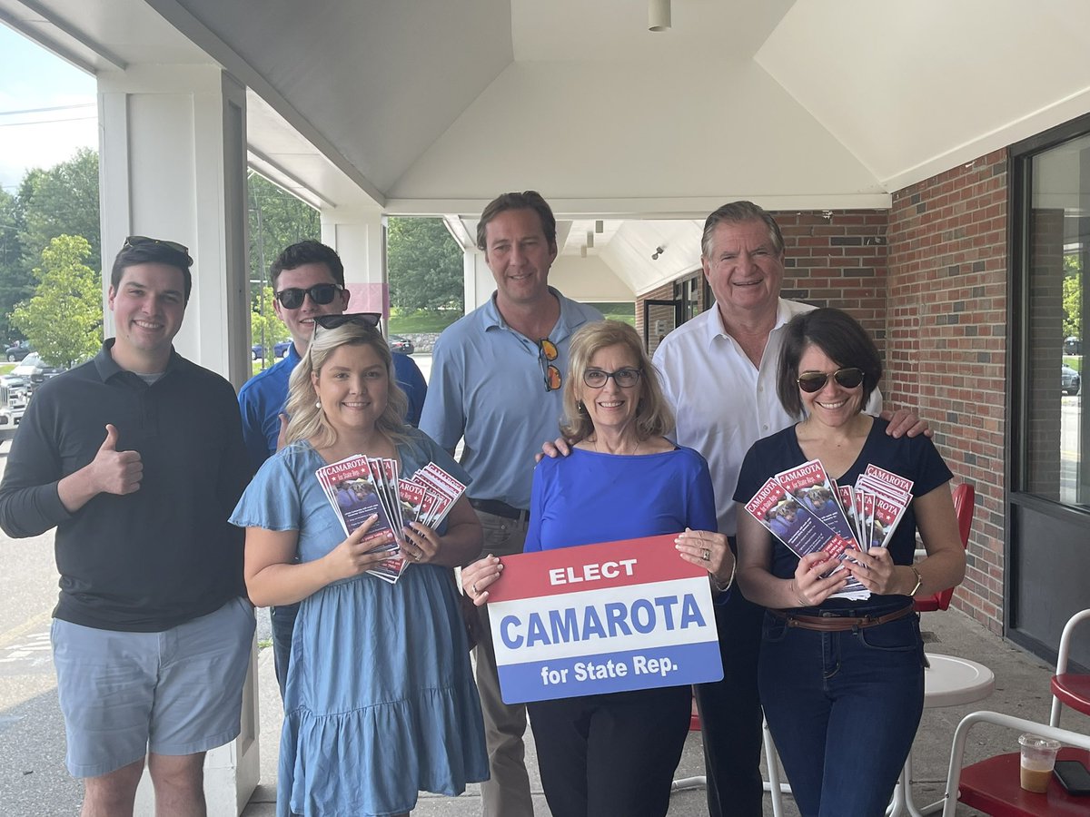 NHGOP's tweet photo. Great to have RNC Co-Chair @TommyHicksGOP with @NHGOPChairman and @LindaCamarota to knock some doors in Bedford today - Special Election is September 7th! #NHPolitics #LeadRight https://t.co/OCITOI5145