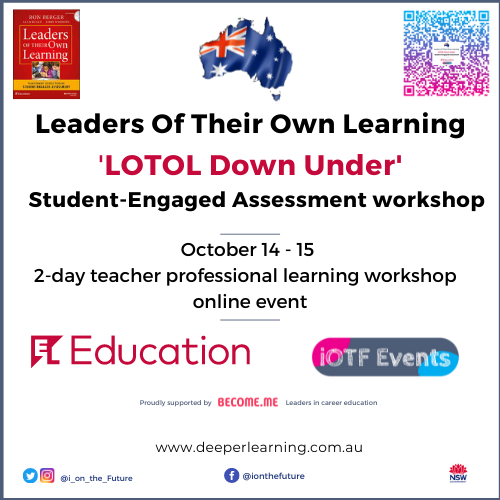 i_on_the_Future's tweet photo. Teacher PL | Student-Engaged Assessment workshop | 2-day event | October 14 &amp; 15. 
Leaders Of Their Own Learning 'Down Under'.
Using Learning Targets and Models to Communicate a Vision.
Learn more at https://t.co/UEKfTQJRN5
Register now https://t.co/N1lBKGu00N