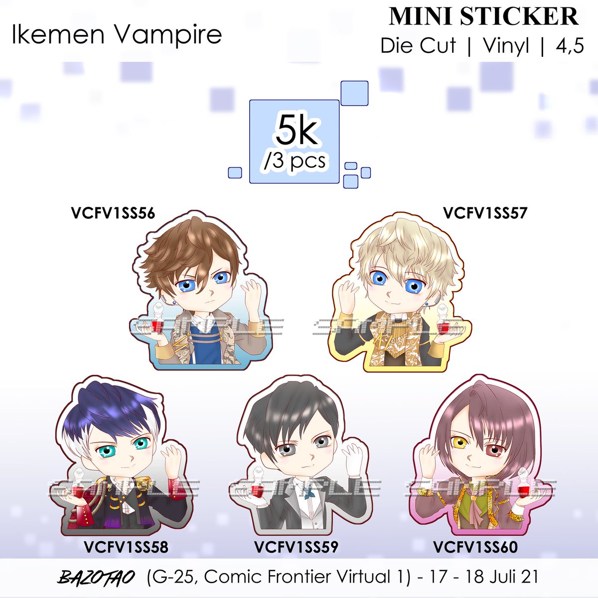 vichious_'s tweet photo. Ikemen Vampire Mini Sticker
Vynill 4.5 cm 

#ikemenvampire #ikevamp #ikemenseries #ikeseries #イケメンヴァンパイア #イケヴァン #イケシリ #ministicker #sticker #comivuro #comivuro1 #comivurocatalogue #bazotao #vichious https://t.co/YyNGxuXwiE