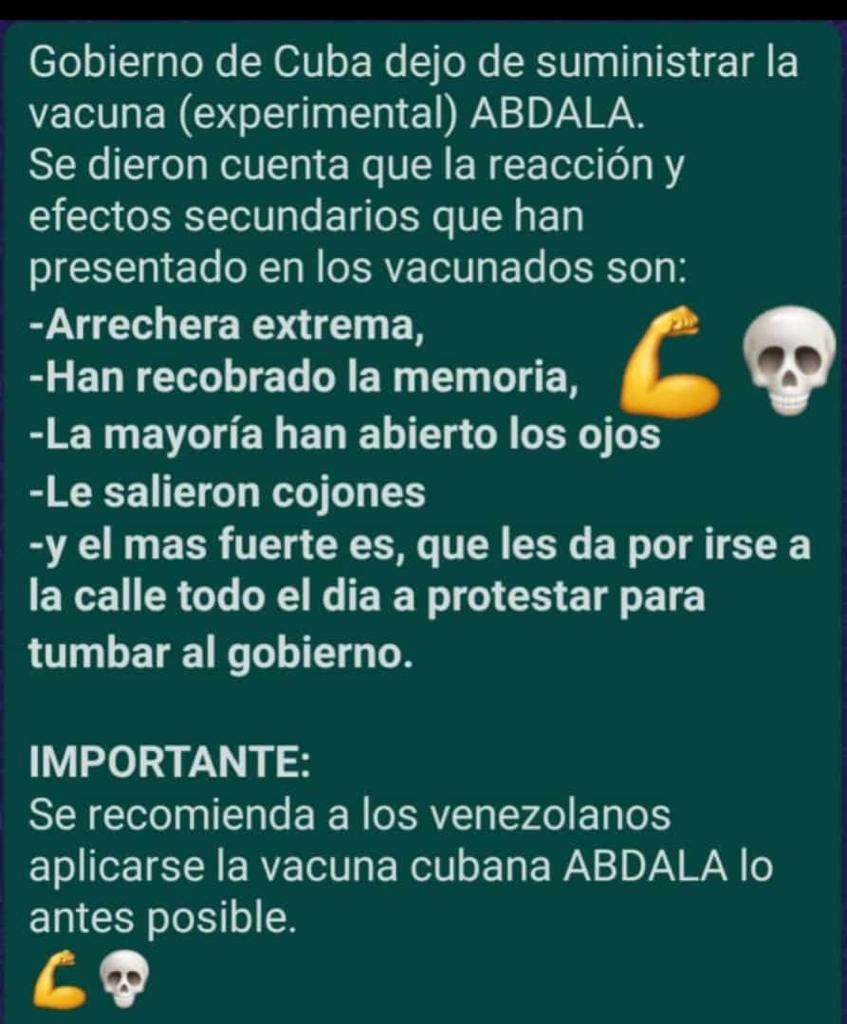 ProtestaMilitar's tweet photo. @ramm2011 #HumorNegro Con la #VacunaABDALA en #Cuba
#RecobraronLaMemoria
#AbrieronLosOjos #SalieronCojones #ProtestasMasivas
#CalleCalleCalle #HastaQueCaigaLaDictadura #VivaCuba #VivaCubaLibre #VivaCubaLibreDelComunismo #SOSCuba #SOSCubaLibre #CubaSOS #PatriaYVida
#Venezuela #17Julio2021 https://t.co/1IMDXhQV9t