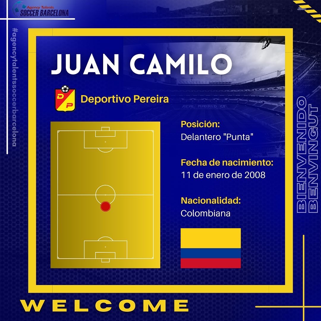 Agencytalents's tweet photo. Hoy tenemos el placer de dar la bienvenida a uno de los jugadores con más proyección del fútbol Colombiano! 

👤 @juan_ochoa011 
⚽️ 11/01/2008
🇨🇴 @corpereira 

🤝¡BIENVENIDO A LA FAMILIA! 

#agencytalentssoccerbarcelona https://t.co/R90AbJmhw5