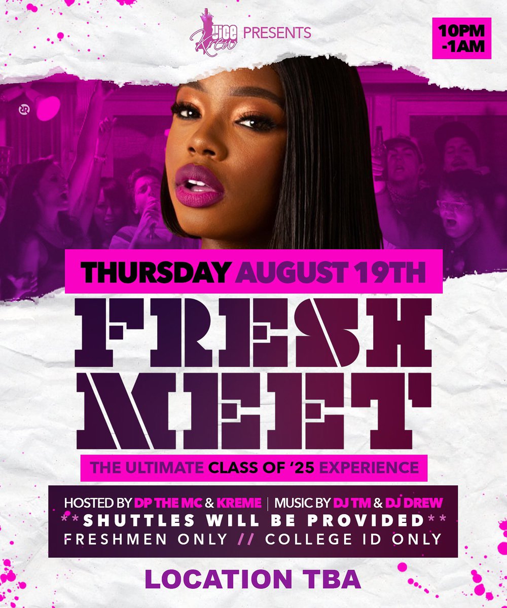 JuiceKrewEnt's tweet photo. AUGUST 19TH, #WSSU25 AND ALL SURROUNDING COLLEGES ARE YALL READY 👀👀👀👀👀👀 @JUICEKREWENT PRESENTS: #FRESHMEET 

MUSIC BY: @IAMDJTM X @DJDREW_NC
HOSTED BY: @DPTHEMC X @KREMETHEMC

✅ SHUTTLES WILL BE PROVIDED 
✅COLLEGE ID ONLY
✅FRESHMEN ONLY EVENT

TICKETS AVAILABLE NOW https://t.co/ovih09qtGp
