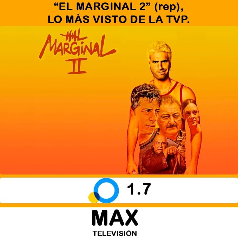 viewmaxar's tweet image. #ElMarginal2 (rep), lo más visto de la @tv_publica con 1.7