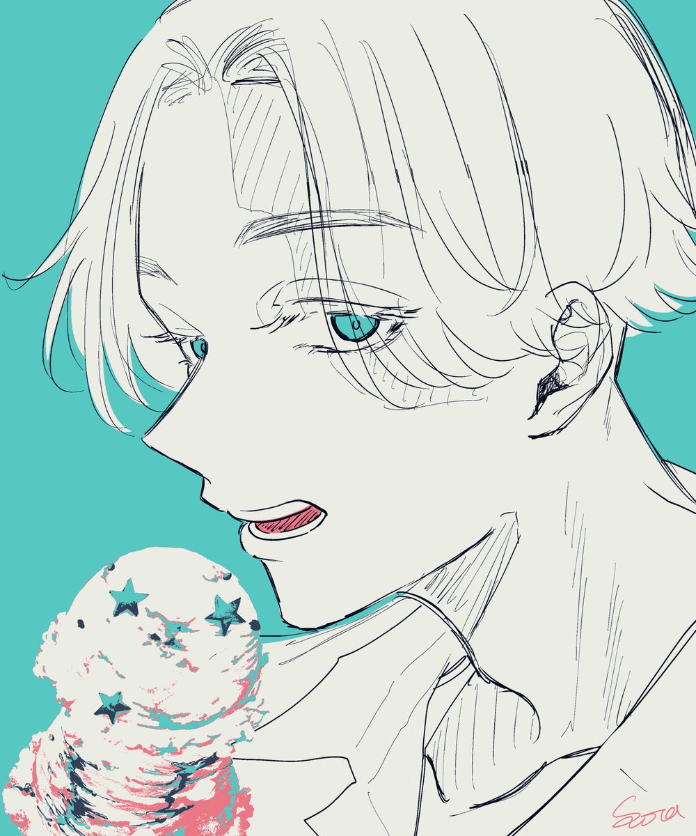 1boy male focus food solo tongue tongue out ice cream  illustration images