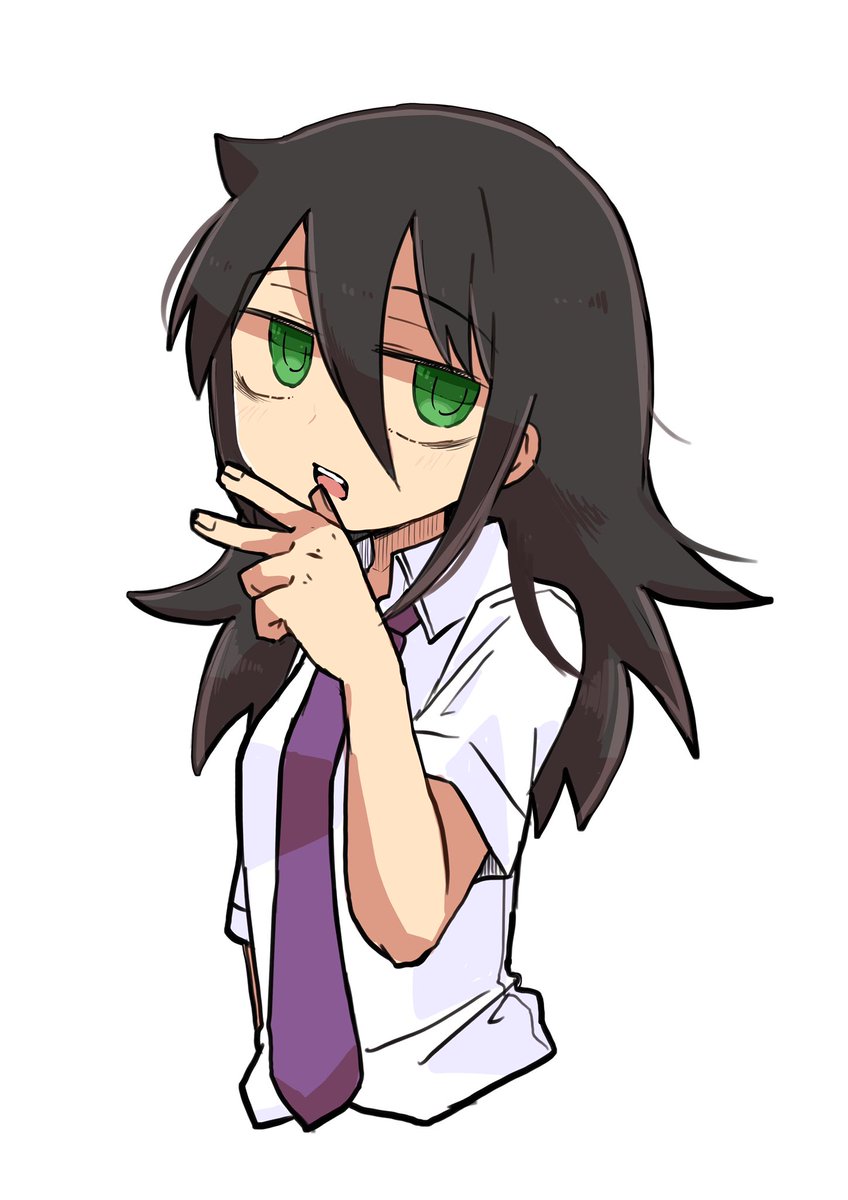 kuroki tomoko 1girl solo necktie green eyes black hair shirt long hair  illustration images