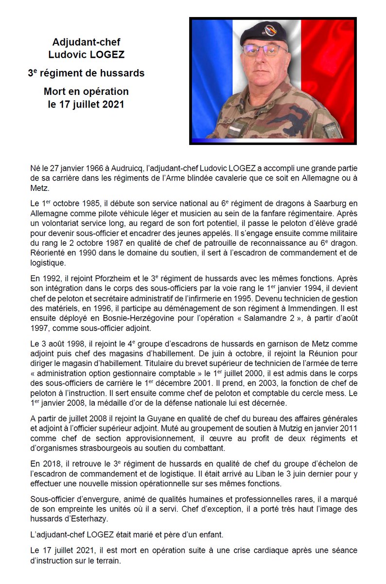 armeedeTerre's tweet photo. L'@armeedeterre déplore la mort de son frère d'armes. Toutes nos pensées vont vers sa famille et ses proches. #RIP 🇫🇷 https://t.co/d46PBmnTjb
