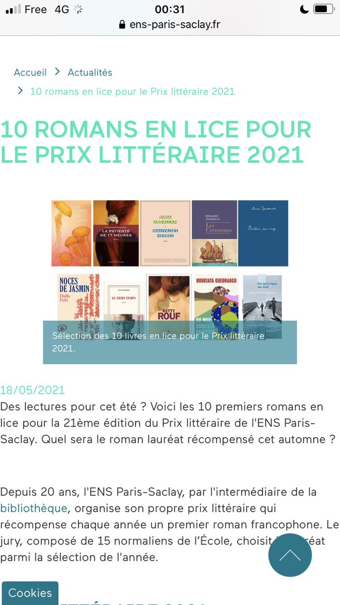 La liste est passée de 15 romans à 10 romans et Noces de jasmin toujours en lice pour l’ENS Saclay 🙂

ens-paris-saclay.fr/actualite/10-r…