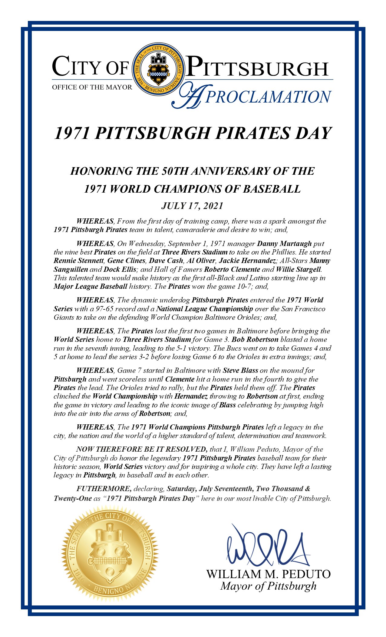 Pittsburgh Pirates - 1971 World Series Champions