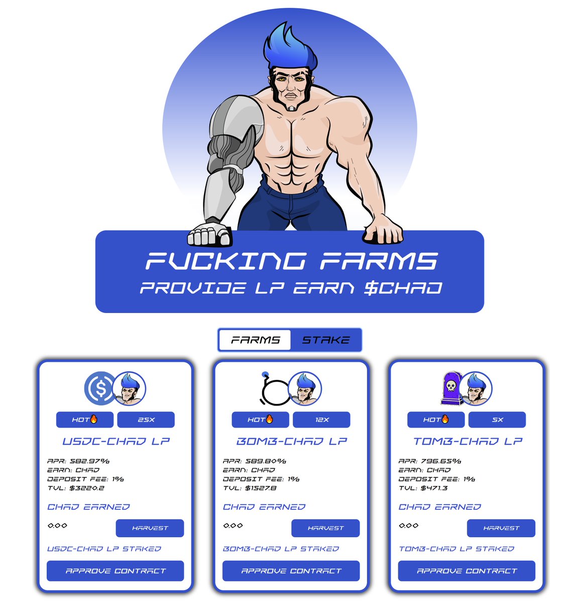 block_ecologist's tweet image. The @ChadFtm Beta website is live! Get in those Fucking Farms™️ at chadfinance.io

Most obscure and diverse pairs on #Fantom

Farm $Chad with $ftm; $casper; $brush; $usdc; $bomb; $tomb; $cztear; $atari; $phant; $just; $ifusd; $yoro; $xsteak; $hodl; $grim; $sbrw &amp;amp; MORE 🤯