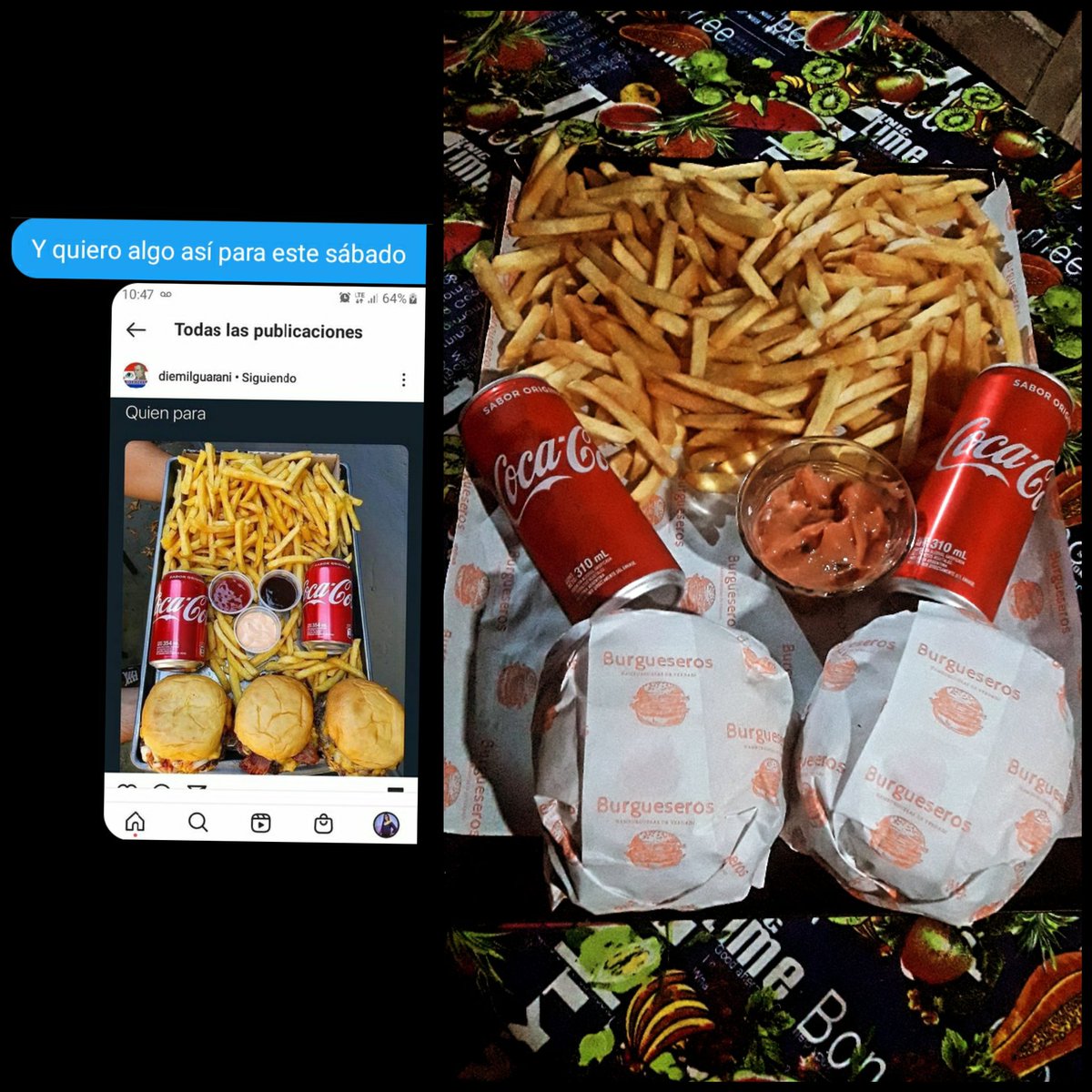 En todos lados luego voy a publicar el trabajo de los chicos de <a href="/burgueserospy/">Burgueseros</a> porque hacen bien su trabajo, todo muy rico,  delivery a tiempo,  bien cocinado y una excelente atención al cliente tienen. Me encanta  🍀🍀❤