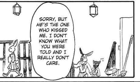 "she was c-cking Legosi with Louis!" no fam Haru and Louis were dating in the shadows waaaay before she met the wolf
"she stole this bunny's bf!" a weird anime mistake but in the manga is clear the guy kissed Haru without her consent lol