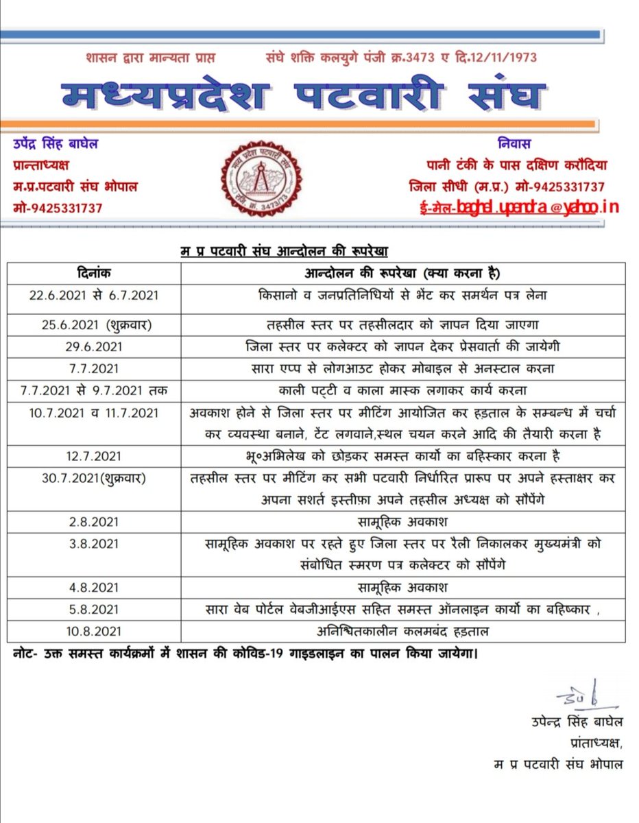 मध्यप्रदेश पटवारी संघ भोपाल (@mppatwarisangh) on Twitter photo म.प्र. पटवारी संघ शासन से निवेदन करता है कि हमारी मांगे पूर्ण करें जिससे हम किसान भाइयो और जनता की पूर्ण निष्ठा से सेवा करें।
वेतनमान 2800
ग्रह जिला स्थानांतरण
Cpct अनिवार्यता खत्म
<a href="/ChouhanShivraj/">Shivraj Singh Chouhan</a> <a href="/JM_Scindia/">Jyotiraditya M. Scindia</a> <a href="/GovindSingh_R/">-</a> <a href="/BJP4MP/">BJP Madhya Pradesh</a> <a href="/vdsharmabjp/">VD Sharma</a> <a href="/INCMP/">MP Congress</a> <a href="/KamalPatelBJP/">Kamal Patel</a> <a href="/PMOIndia/">PMO India</a> म.प्र. पटवारी संघ शासन से निवेदन करता है कि हमारी मांगे पूर्ण करें जिससे हम किसान भाइयो और जनता की पूर्ण निष्ठा से सेवा करें।
वेतनमान 2800
ग्रह जिला स्थानांतरण
Cpct अनिवार्यता खत्म
<a href="/ChouhanShivraj/">Shivraj Singh Chouhan</a> <a href="/JM_Scindia/">Jyotiraditya M. Scindia</a> <a href="/GovindSingh_R/">-</a> <a href="/BJP4MP/">BJP Madhya Pradesh</a> <a href="/vdsharmabjp/">VD Sharma</a> <a href="/INCMP/">MP Congress</a> <a href="/KamalPatelBJP/">Kamal Patel</a> <a href="/PMOIndia/">PMO India</a>