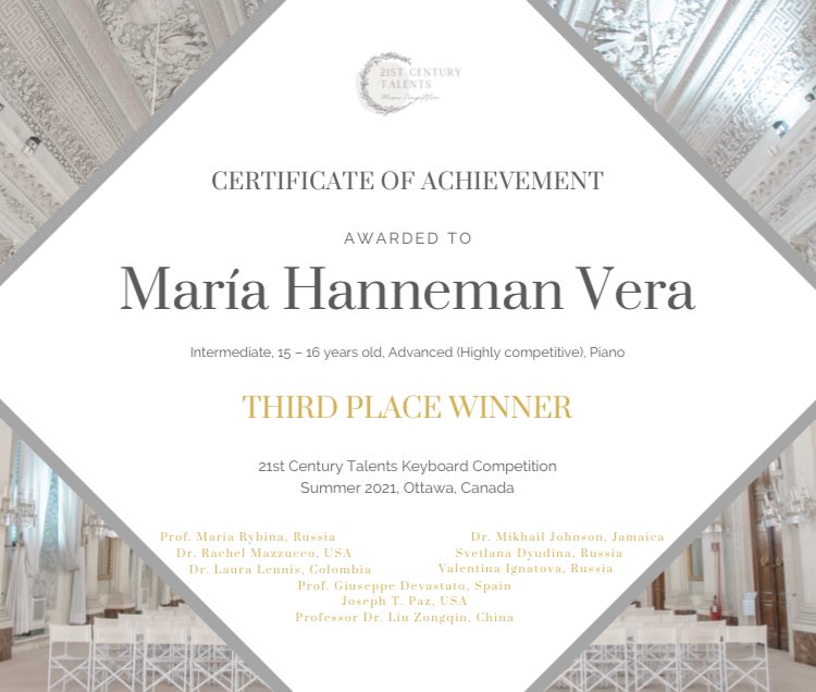 MariaHanneman's tweet photo. Estoy feliz!!! Saqué el tercer lugar en este concurso en Ottawa, Canadá!!! #mexicana #conservatoriana @reynol_ac @davidrodpiano https://t.co/g8vjAig40B