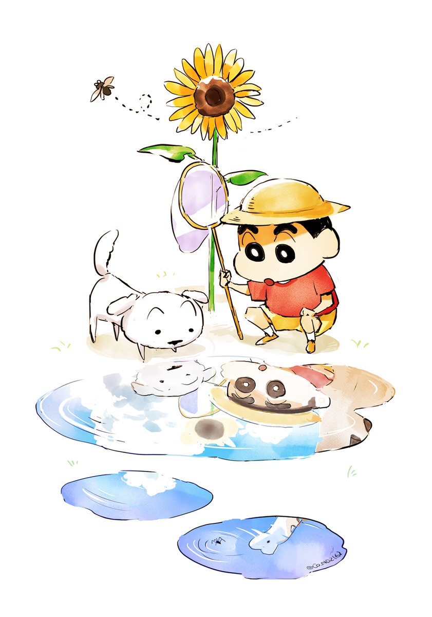 1boy bug flower hat male focus dog sunflower  illustration images