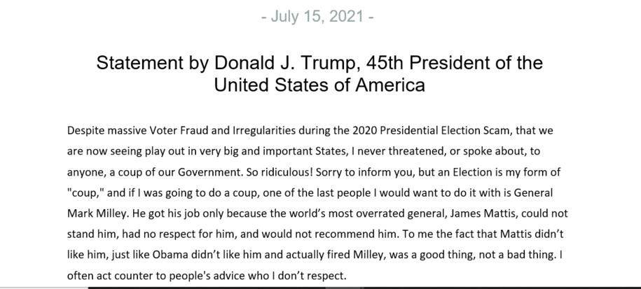 dailysoundnfury's tweet photo. The disinformation deluge continues as Trump reacts to the revelation of Joint Chiefs head, Mark Milley reportedly alarmed that Trump was trying to engineer a coup on 6 January. Typically Trump counter-attacks like today’s: “Milley ...choked #biglygate
https://t.co/BzJfQvBcz2 https://t.co/8Vs5qGM5wn