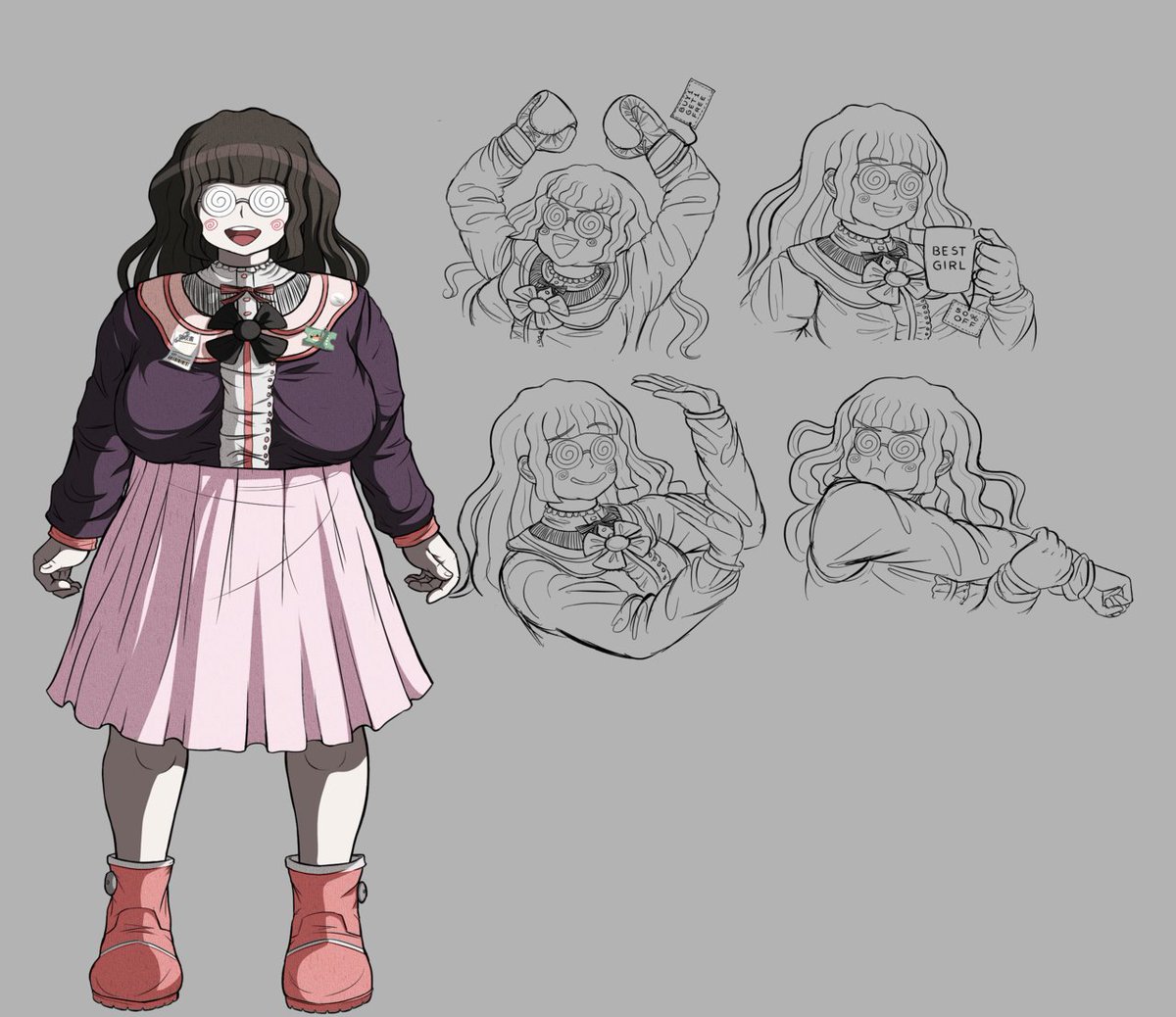 today's character who can't fucking see is chikuma konishi from danganronpa: kill/cure! the former ultimate extreme couponer wear spiral glasses to cover her eyes.

kill/cure is an upcoming fanganronpa that you can check out here! x.com/DRKillCure