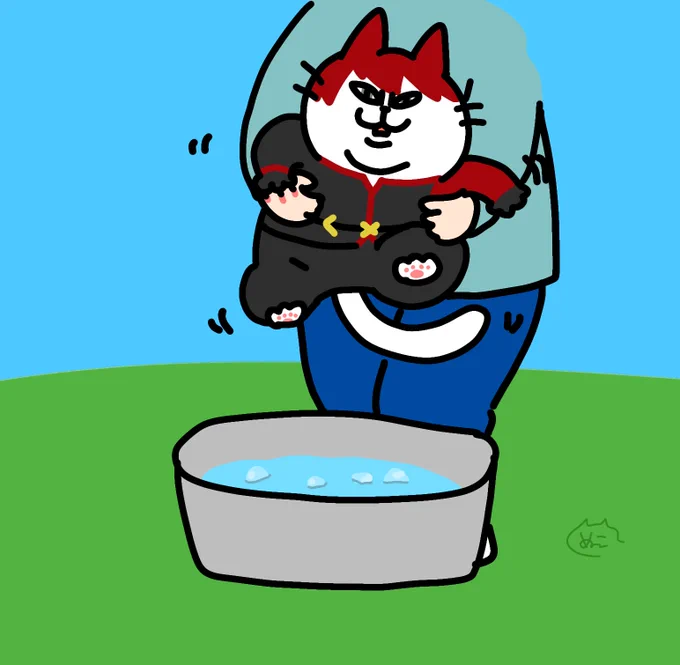 審神者「良かれと思って…」
(冷やした水に足つけられそうになってる猫大包平) 