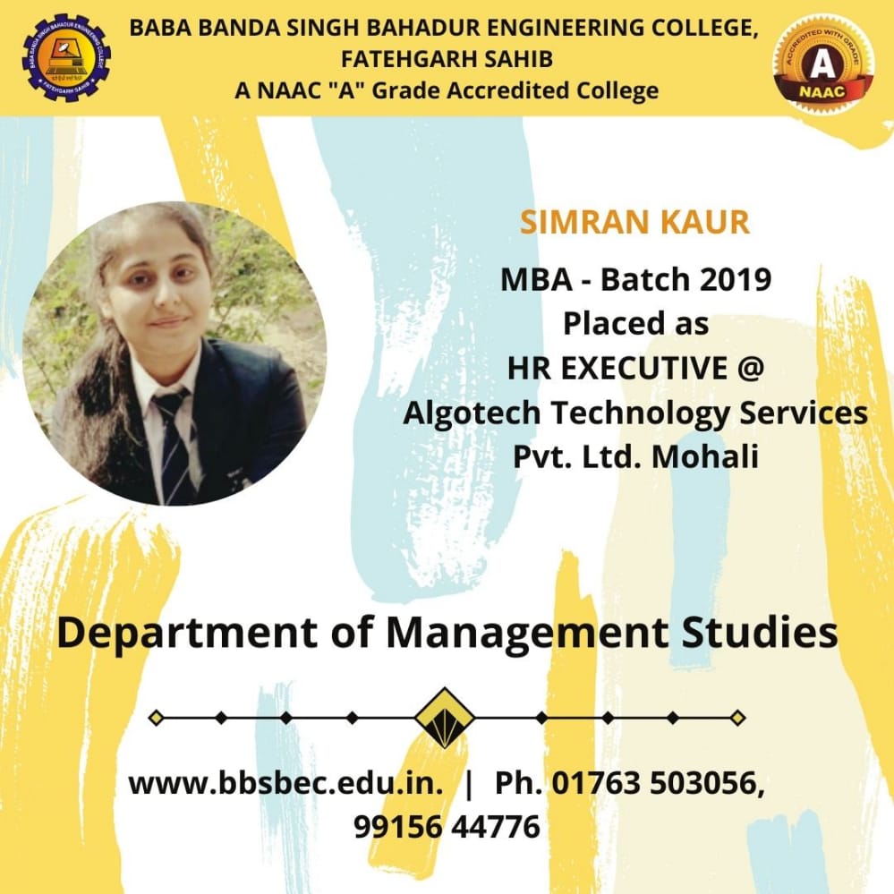 BBSBEC_Official's tweet photo. Simran Kaur
MBA-Batch 2019 placed as HR EXECUTIVE@Algotech Technology Services https://t.co/k0WkwdzmNR. Mohali.
Join MBA @ NAAC A Grade BBSB Engg College Fatehgarh Sahib Punjab 
https://t.co/lZBe1zwpBH
#learning #MBA #placement #Congratulations https://t.co/9FMPgZvnzY