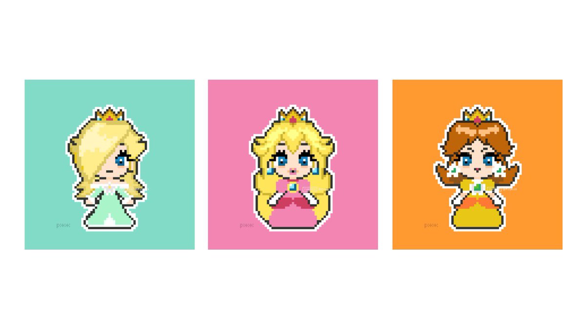 ドット絵 #pixelart #ピーチ姫 #デイジー #ロゼッタ
