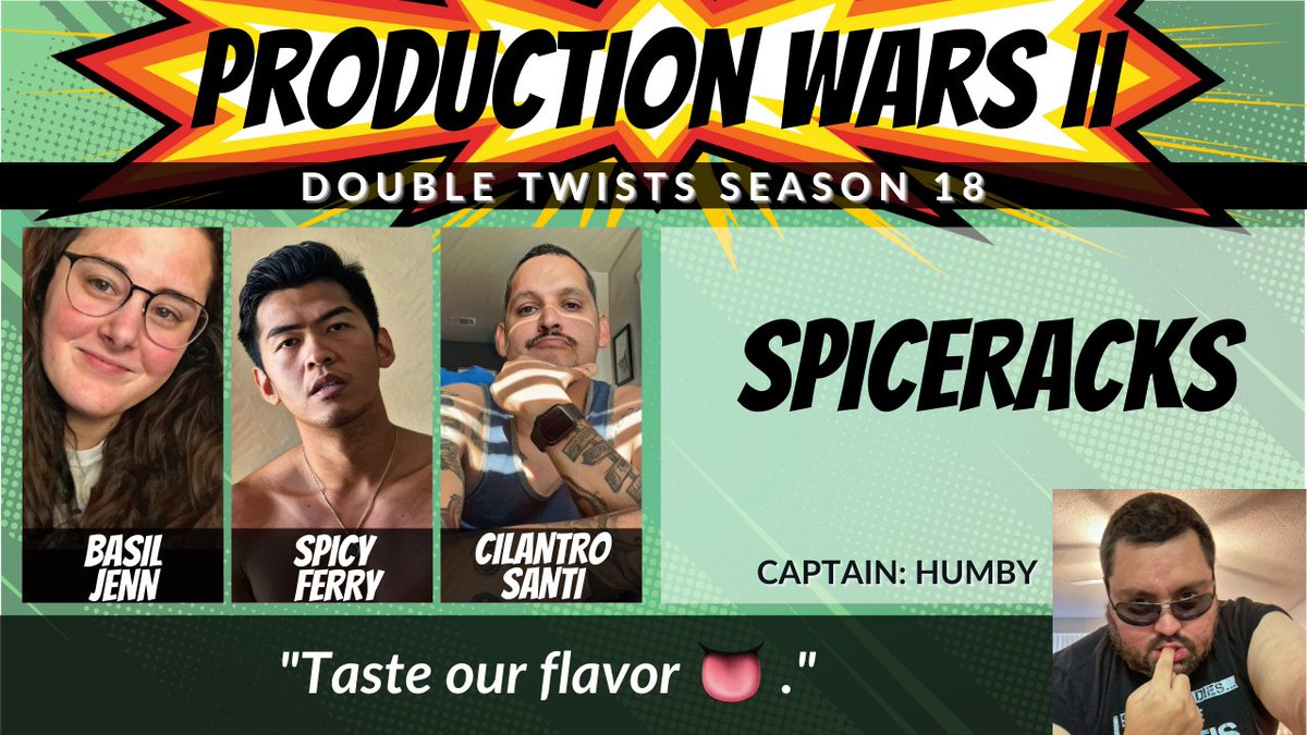 double_twists's tweet photo. @MarceloGuz96 @IamRenzoSantos @jewelzneurodiv @LewisThorp @radicaljulianna @Razberry93 @Wilson_Rebecca1 @ferrychavez @velvetsaje @urrutiahumberto Unfortunately, Rebecca will not be able to join the game. We present to you the new Team Spiceracks with @jennrudolphh ! Please still use the ORIGINAL photo for the likes and retweets to support Jenn, Ferry, Santi, and Humby! https://t.co/jWqvAa9Qzm