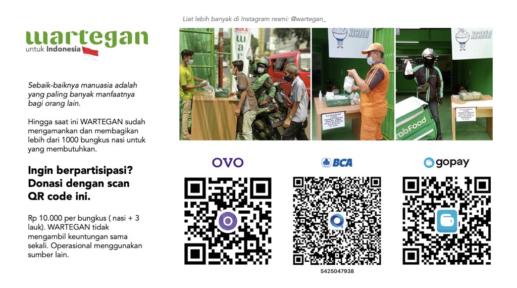 madalkatiri's tweet photo. Bismillah

Saya &amp; teman2 kebetulan punya warteg. So far kami udah amankan &amp; bagikan 1000+ bungkus nasi, tp masih banyak yg butuh 🙏🏼

Bantu kami, bantu mereka. Per bungkus IDR 10ribu (3 lauk), kami tdk ambil untung 🙏🏼

Klo ada rejeki lebih, scan QR dibawah ya. Semoga dibalas Tuhan https://t.co/jwMCfIjEYt