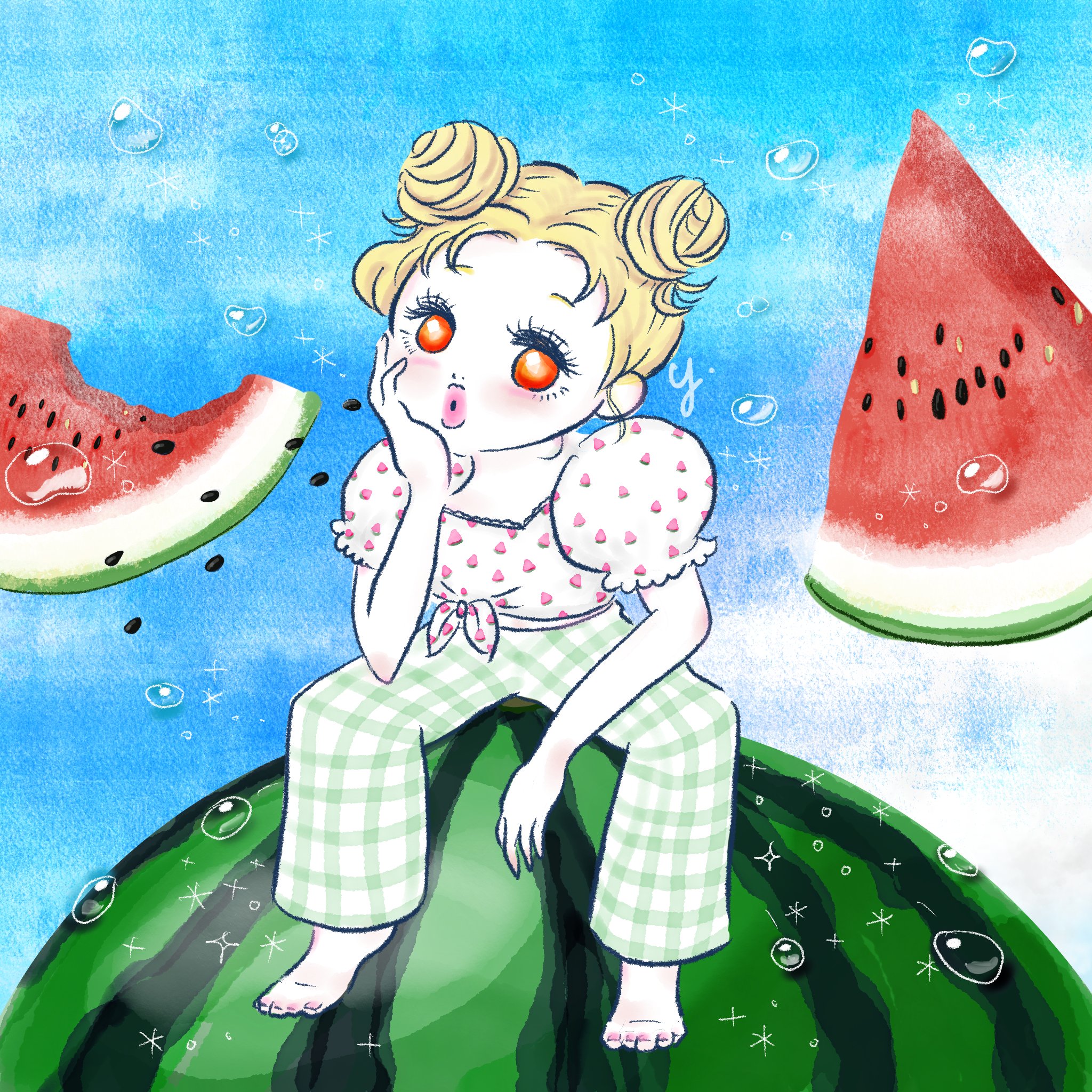 Yopink 夏と言えば ｽｲｶ スイカ イラスト イラスト好きな人と繋がりたい 女の子イラスト 夏の創作クラスタフォロー祭り 夏 T Co 5deq90qshy Twitter