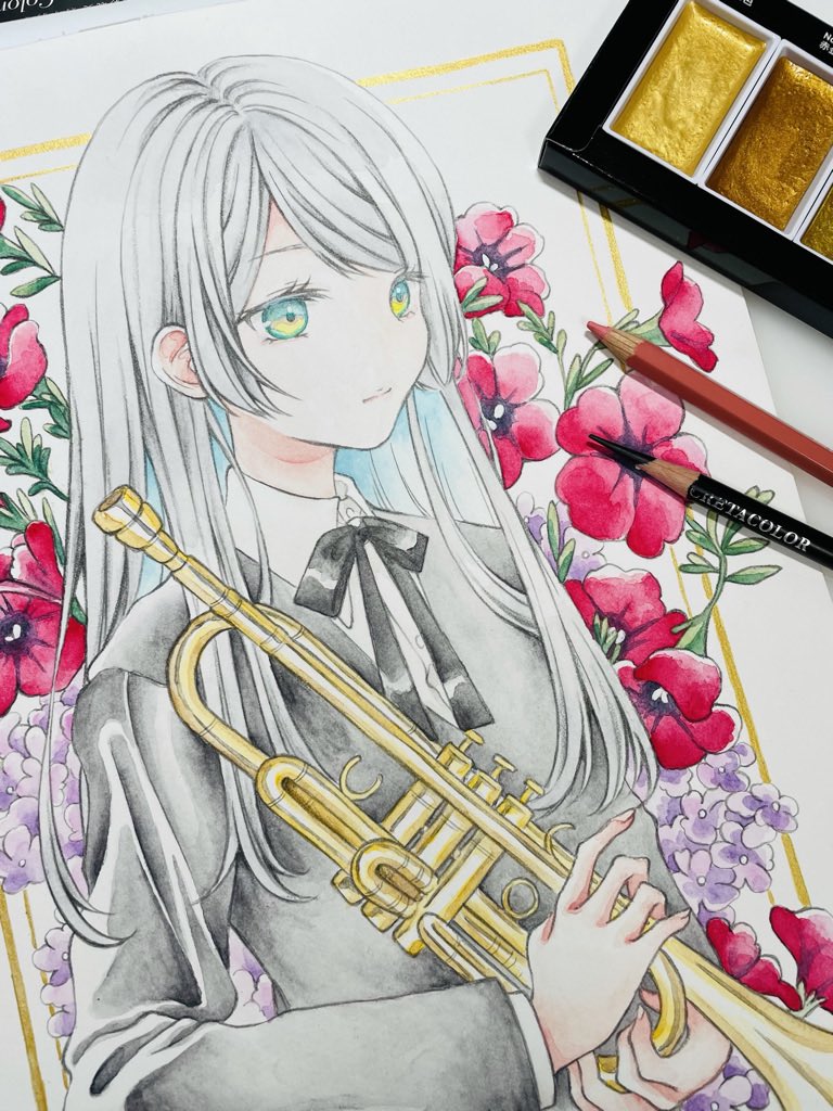 「trumpet

線/シャーペン+木炭鉛筆
塗/水彩色鉛筆+顔彩耽美
紙/ウォー」|sheepD🐑5/5ティア「き52a」のイラスト