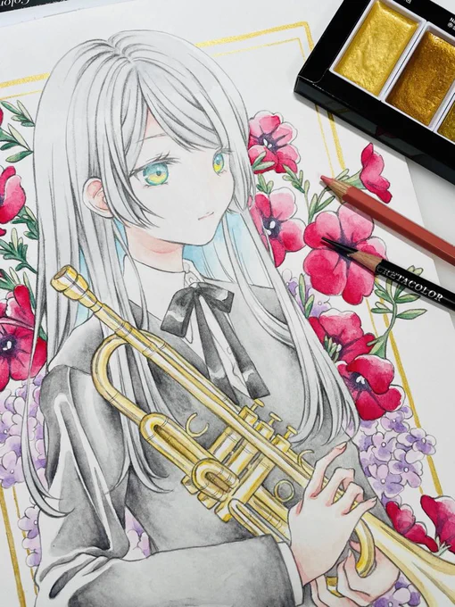 trumpet

線/シャーペン+木炭鉛筆
塗/水彩色鉛筆+顔彩耽美
紙/ウォーターフォード細目 