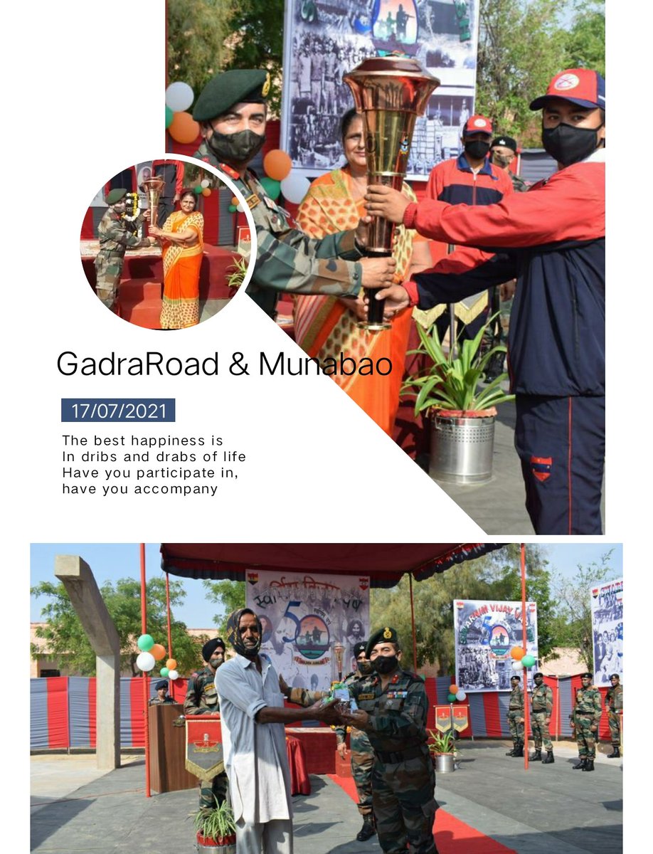 'Swarnim Vijay Varsh', Victory Flame on it's journey taken to Gadra Road and Munabao
Brig Salil Seth Cdr #BograBrigade received the `Victory Flame`
Wreath laying; Screening of motivational videos on the heroic action #1971war cheered by young students, Veterans & dignitaries