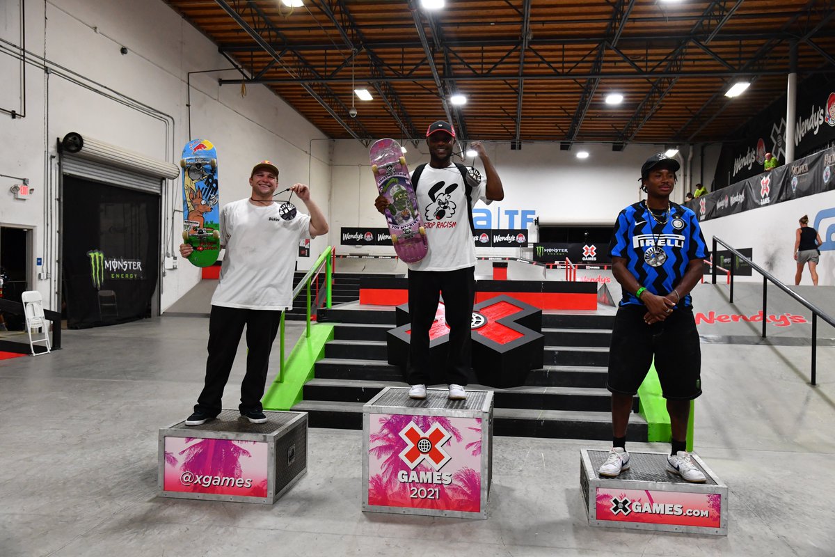 Men’s Skateboard Street Podium!
🥇: <a href="/Dashawndjordan/">Dashawn Jordan</a> 🇺🇸 
🥈: Jamie Foy 🇺🇸
🥉: <a href="/ishodwair/">ishod wair</a> 🇺🇸
#XGames 2021