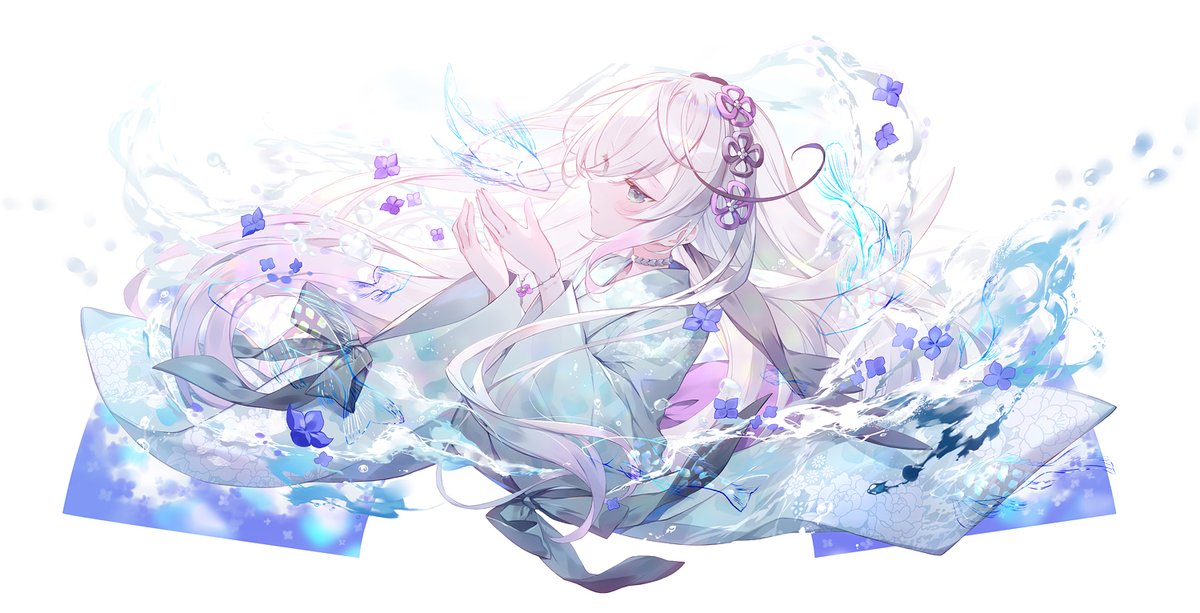 1girl solo long hair flower hair ornament hair flower white background  illustration images