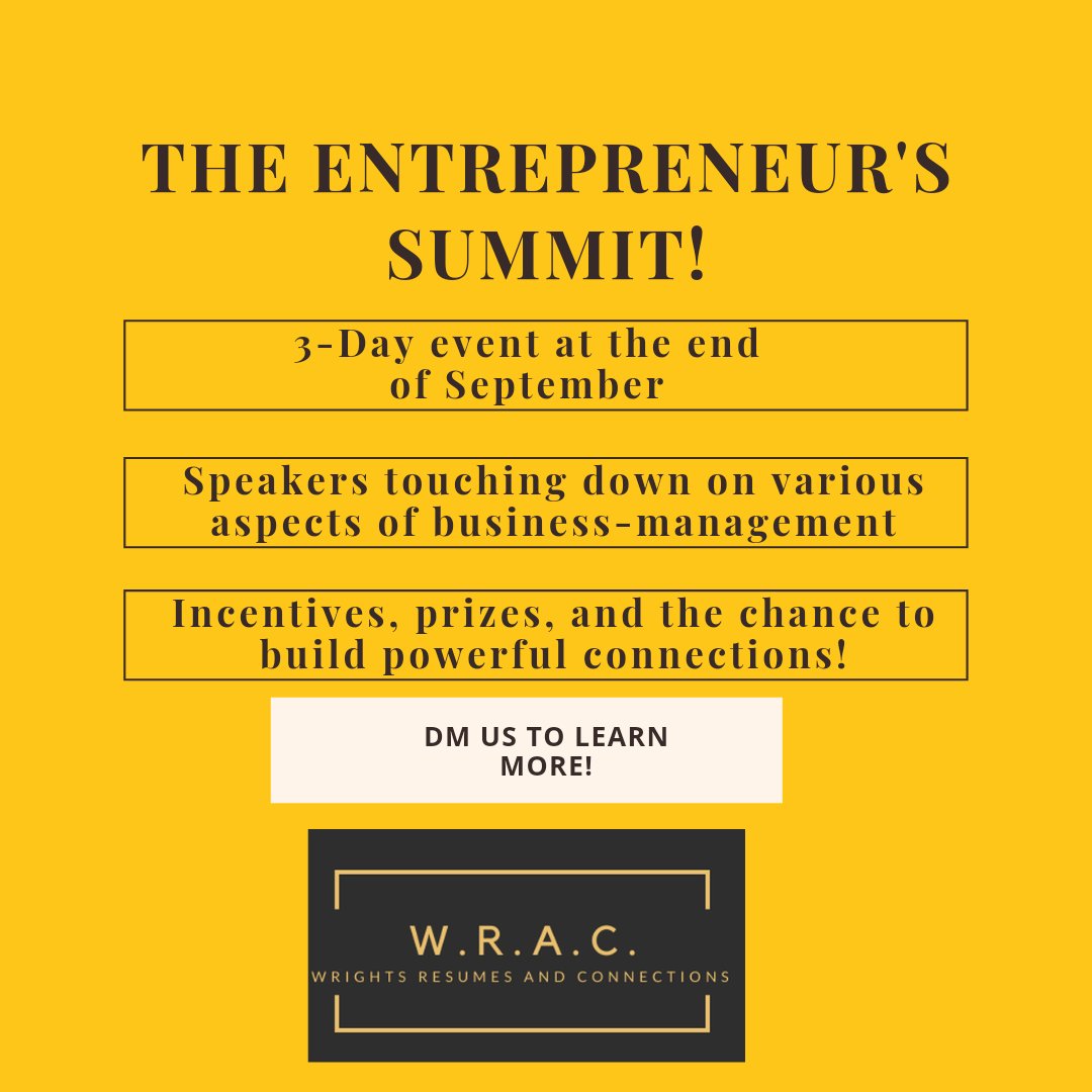 For more information about this amazing upcoming event, DM us or reach out at info@wrightsresumes.com!

#business #event #fundraiser #opportunity #connections #success #learn #meet #events #news https://t.co/0GomCeuWE3