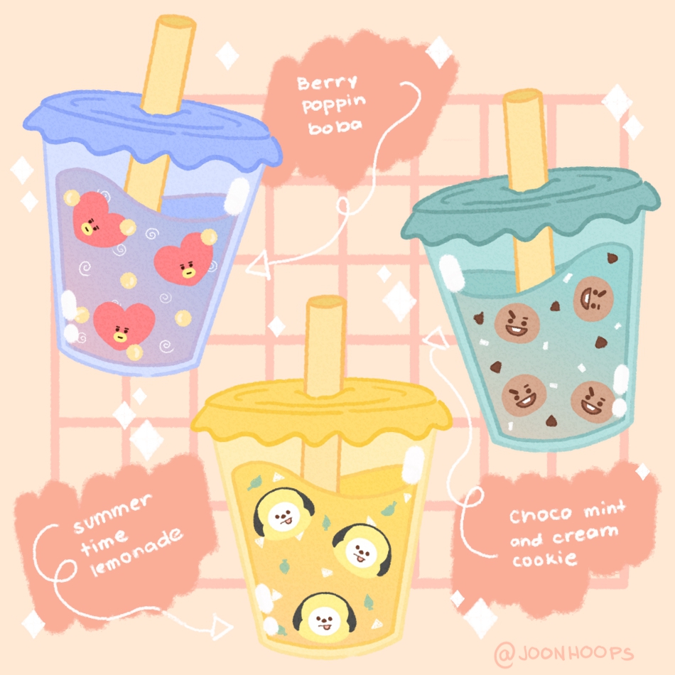 joonhoops's tweet photo. BT21 Boba drinks~! Which one is your favorite? 🧋💖

@BTS_twt @BT21_ #btsfanart 
#BTS  #김남준 #방탄소년단 #BTSARMY #BT21 https://t.co/MjpiJLk0dO