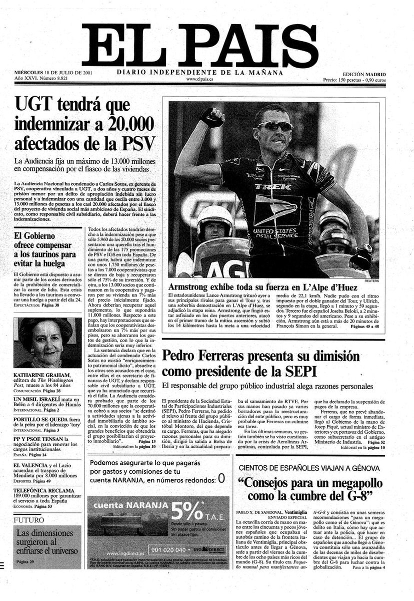 Portada20Atras's tweet photo. El Pais 18/07/2001 https://t.co/TLQeYwcPZg