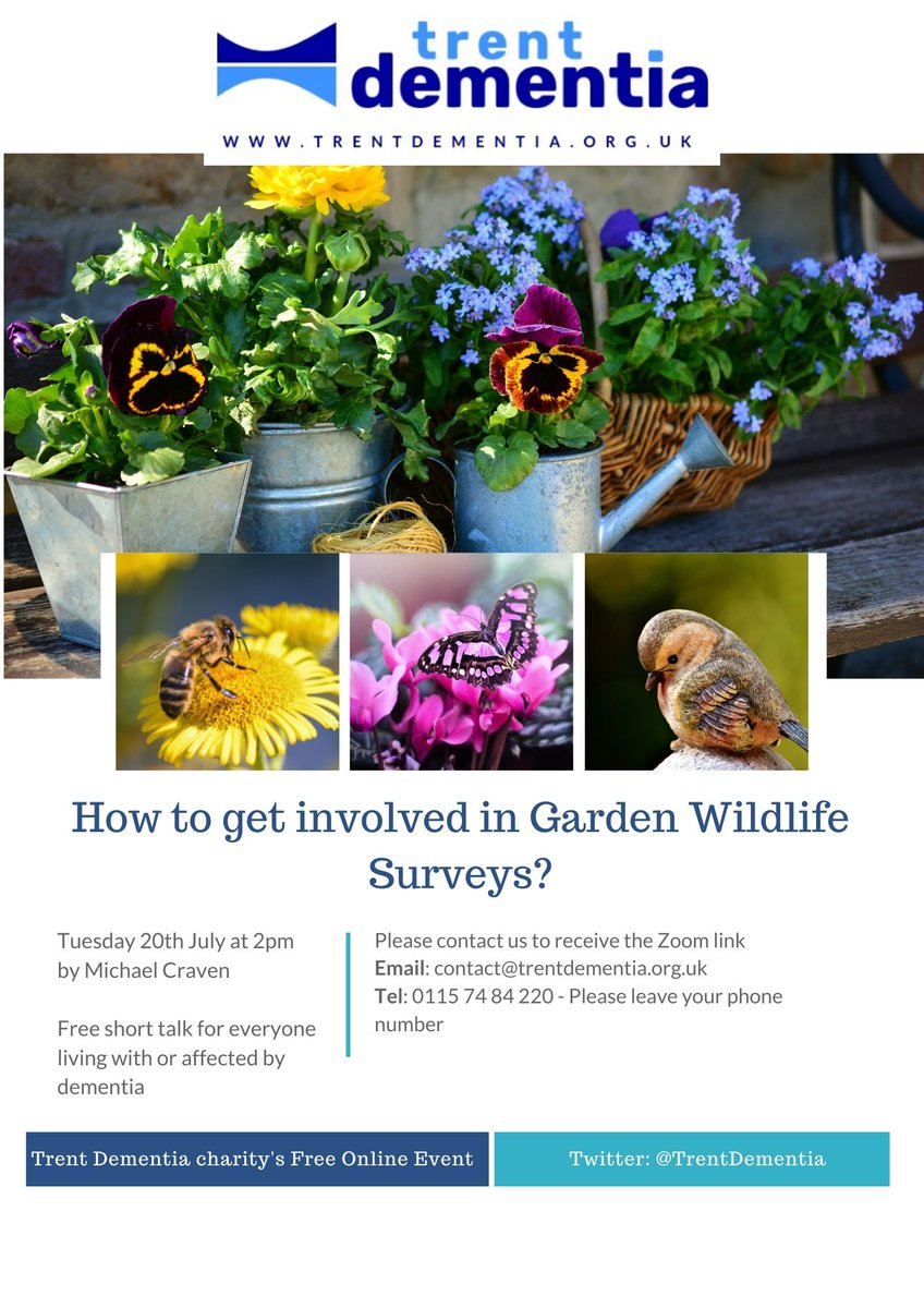 Having access to a #garden &amp; doing #wildlife surveys, can help people living with #dementia access to natural light, which can help improve sleep quality (<a href="/alzheimerssoc/">Alzheimer's Society</a> , 2017). Fancy joining a talk on Zoom? 01157484220 - Plz leave your number <a href="/InstituteMH/">The Institute of Mental Health</a> <a href="/LeftLion/">LeftLion Magazine Nottingham</a> <a href="/DementiaUK/">Dementia UK</a>