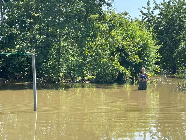 Gister en vandaag in onze tuin: het daalt gelukkig snel!