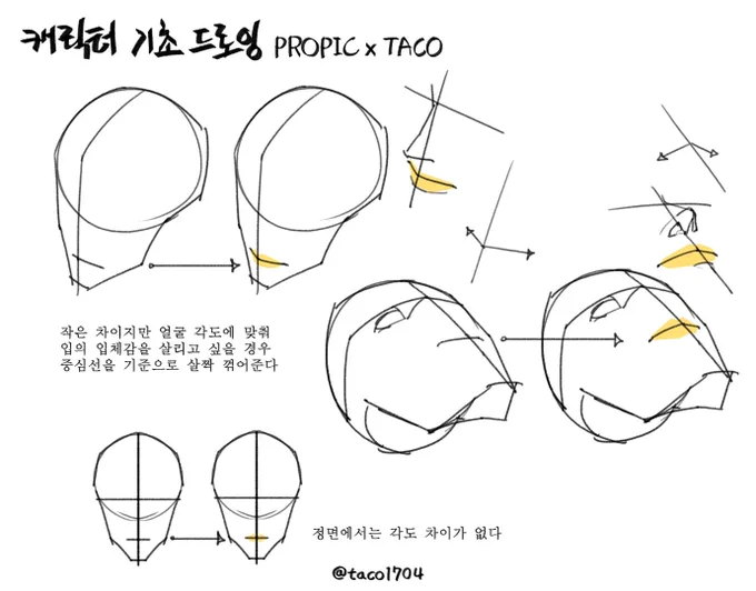 얼굴 각도에 맞춰 입 입체감을 살리려면 중심선 기준으로 살짝 꺾어준다 