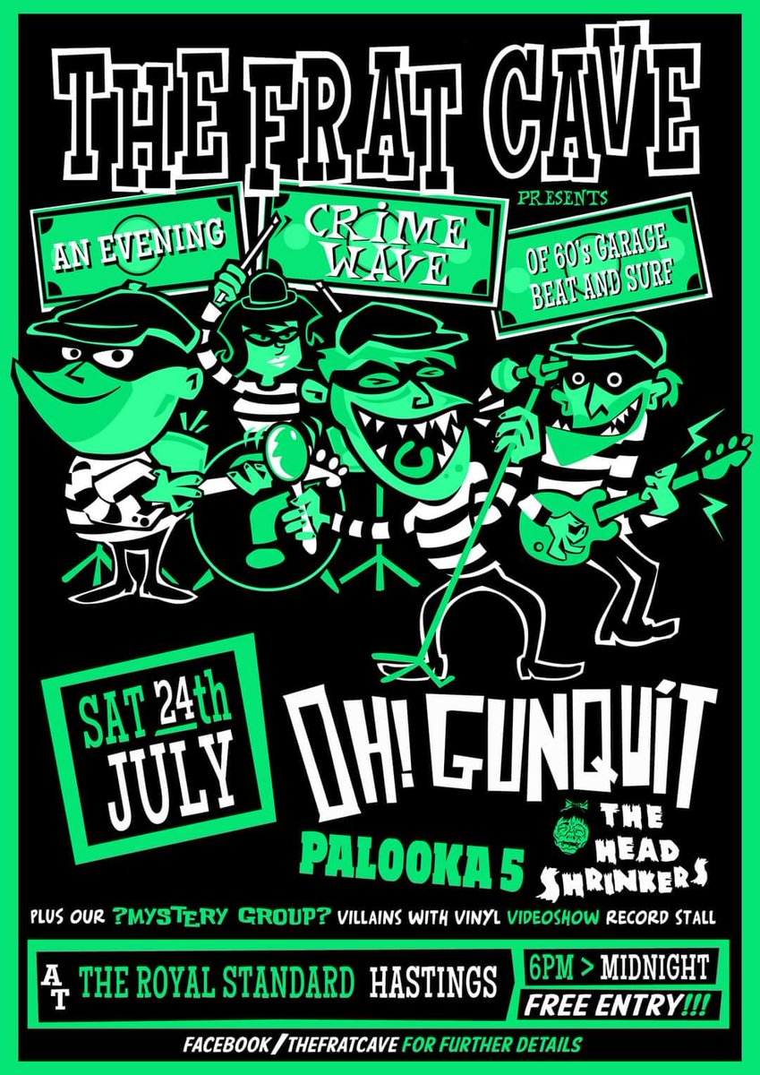 Due to the unexpected sad closure of original venue Pigs Palace, the show goes on as Beatwave now becomes Frat Cave at the ever wild Royal Standard,  Hastings. £ree entry &amp; OGQ beach towel!! (made up the towel bit but a good idea nontheless)  x