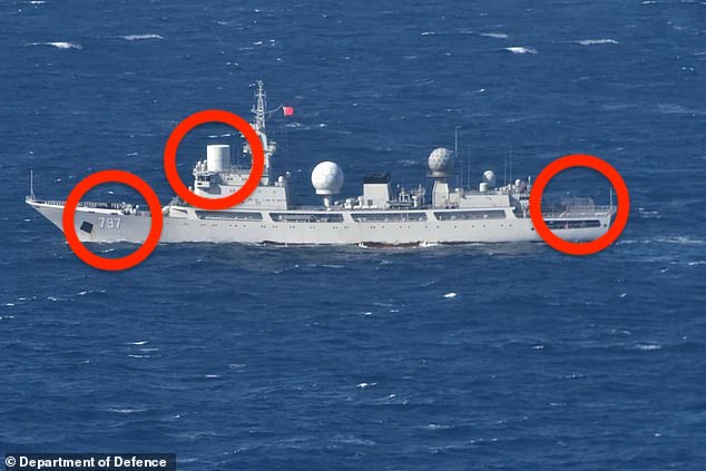 rajfortyseven's tweet photo. #China #CCP's #PLAN sends its #spyships to #Australia without permission.
#Type815A #Dongdiao cl electronic svl #AGI aims to keep close watch on largest war fighting jt naval ex #TS21 betwn #ADF&amp; #USN.
2nd ship #797 seems to be new with cylindrical radome.
https://t.co/tGOBTN3SSV https://t.co/iU30vzwhn5