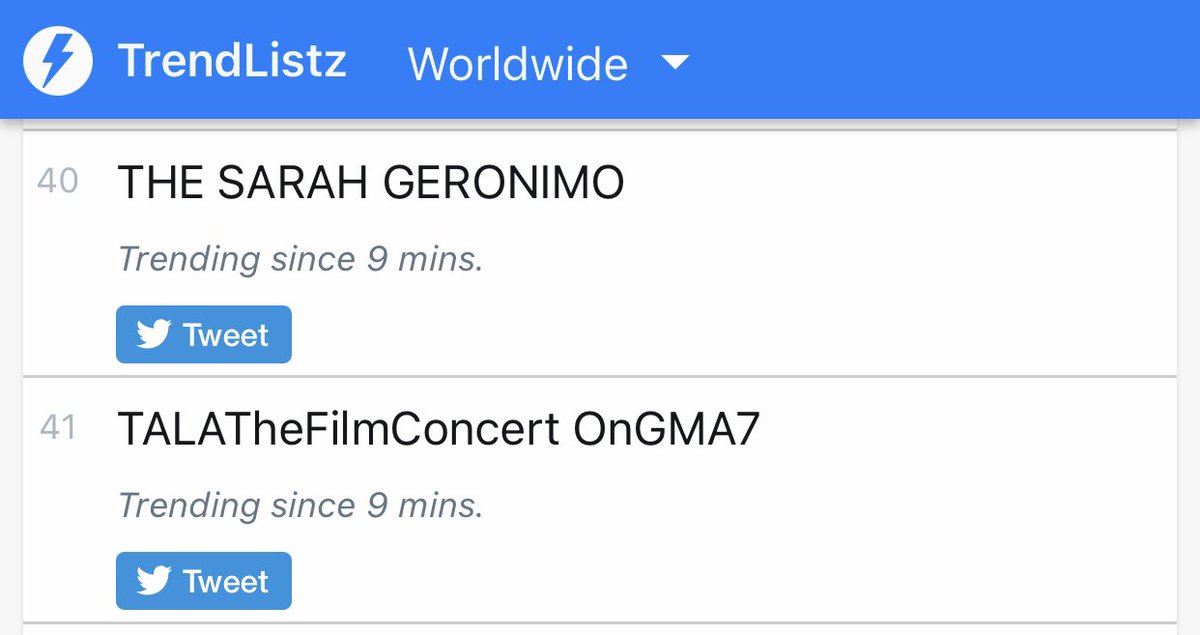 PopstersSarahG's tweet photo. We are now trending WORLDWIDE! 

TALATheFilmConcert OnGMA7
THE SARAH GERONIMO
@JustSarahG https://t.co/QNNAXm3Tyr