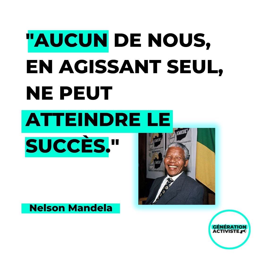 GActiviste's tweet photo. ✊ Aujourd’hui nous célébrons le #NelsonMandelaDay. 

RDV sur notre story IG pour un petit quizz sur le parcours de vie de cet homme qui a oeuvré contre l’Apartheid, pour l’égalité et la paix en Afrique du Sud ainsi que son héritage actuel 👉 https://t.co/x2OBfcC6x4 https://t.co/wsS00SxA4G
