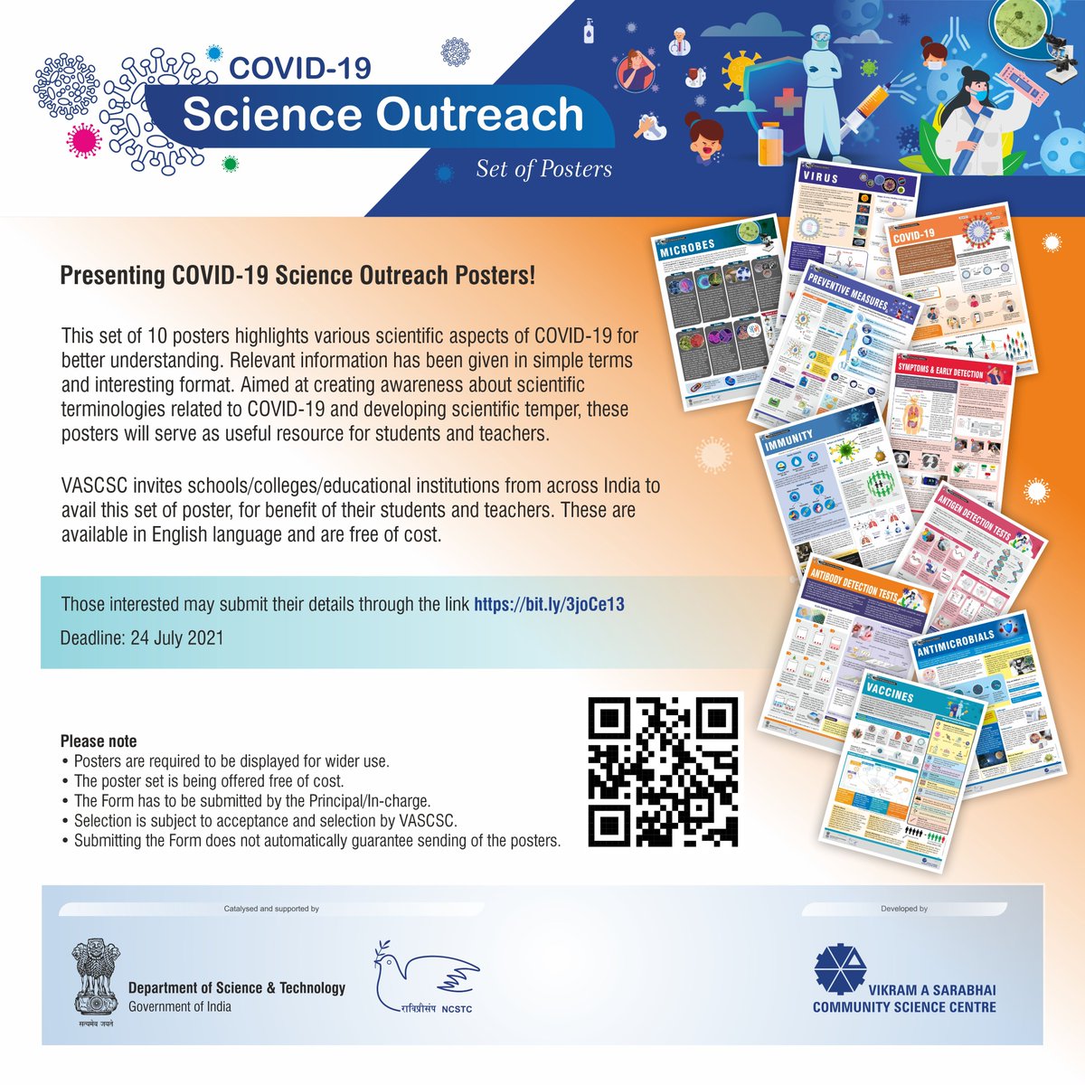 Coming soon on our page...
COVID-19 Set of ten Posters. Stay tuned!
Schools, colleges, institutions can avail free of cost, hard copy anywhere in India. Apply on bit.ly/3joCe13
T &amp; C apply
#COVID19 #covidscience #awareness  #education #science #scienceandtechnology