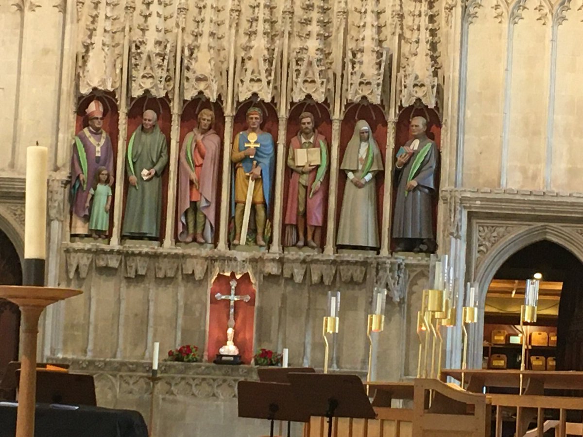 RoyalsOther's tweet photo. Grand Duchess Elisabeth, the sister of Tsarina Alexandra was murdered on 18 July 1918 at Alapaevsk. She is depicted here with other Martyrs at #StAbans Cathedral. She was thrown down a mineshaft with her fellow nun Sister Varvara, Grand Duke Serge grandson of Nicholas I, …… https://t.co/GVu6zJz7jh