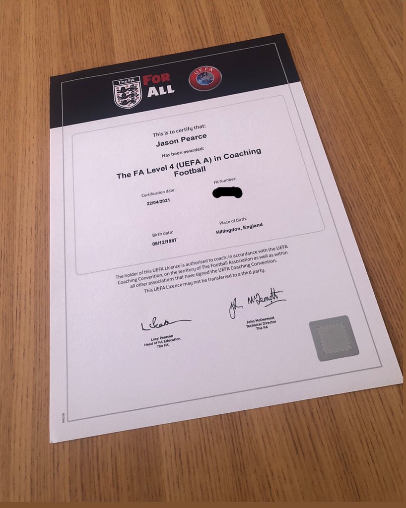 Absolutely buzzing to officially receive this through the post. Thank you to everyone who has helped me along the way. Hard work has paid off. Time to Keep learning 💪🏻 #UefaAlicence #coach #future