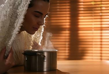 STEAM INHALATION
Helps soothe and open the nosal passages to get relief from the symptoms of a cold , sinus infection or a cough.The inhalation of warm water vapour mixed with  eukalyptus and peppermint essential oils loosen the mucus in the nosal passage, throat and lungs.