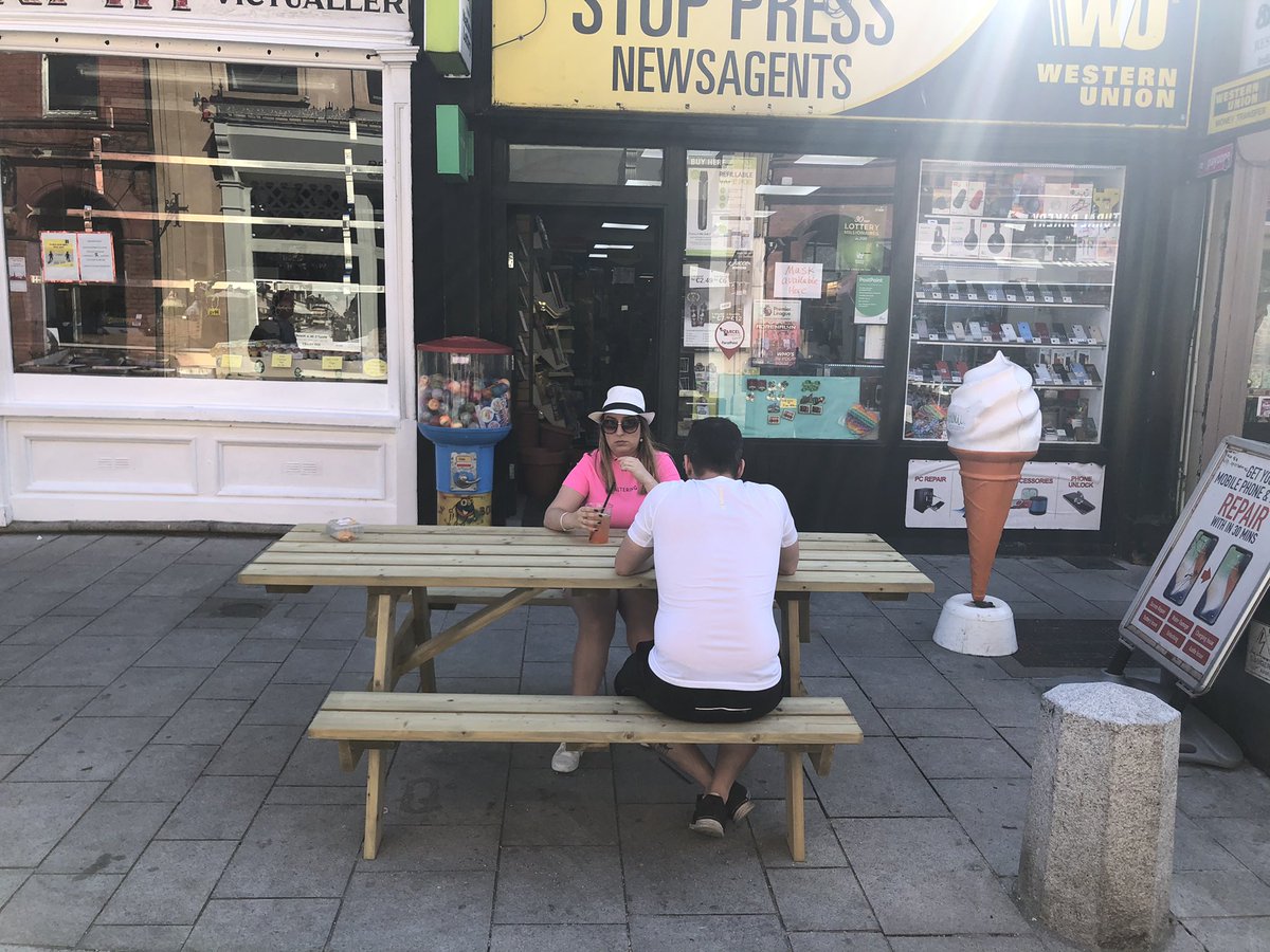 robertburns73's tweet image. With temperatures of up to 30 ℃ today, changes made in pedestrianised areas of Dún Laoghaire will help keep street cool.
➡️Buff surfacing reflects heat replacing black tarmac that absorbs heat
➡️Additional trees &amp;amp; greening  
➡️More public seating to rest &amp;amp; shade from sun
#dlrcc